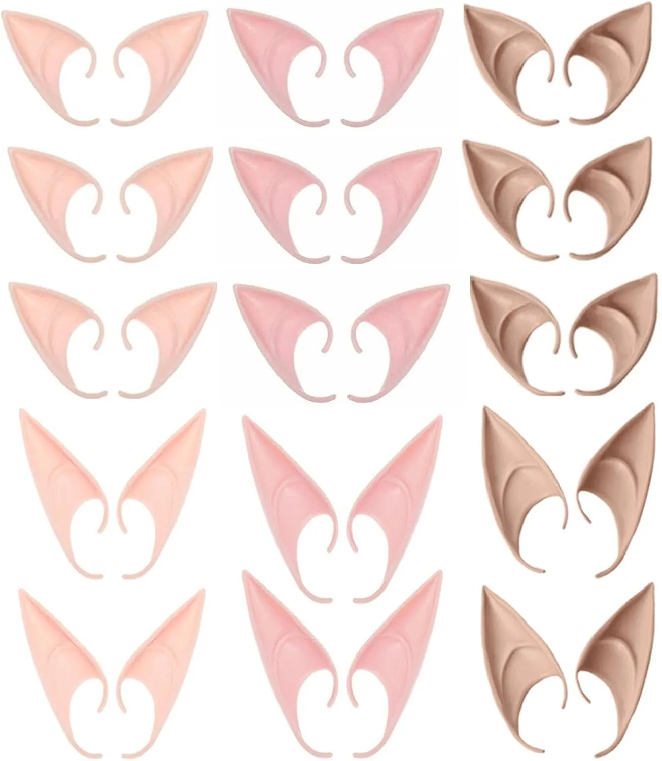 15 Elf Ear pairs - Latex Fairy Pixie Elf Ears for Cosplay, Halloween, Christmas, Anime Party Dress-Up Costume, Masquerade Bulk Accessories