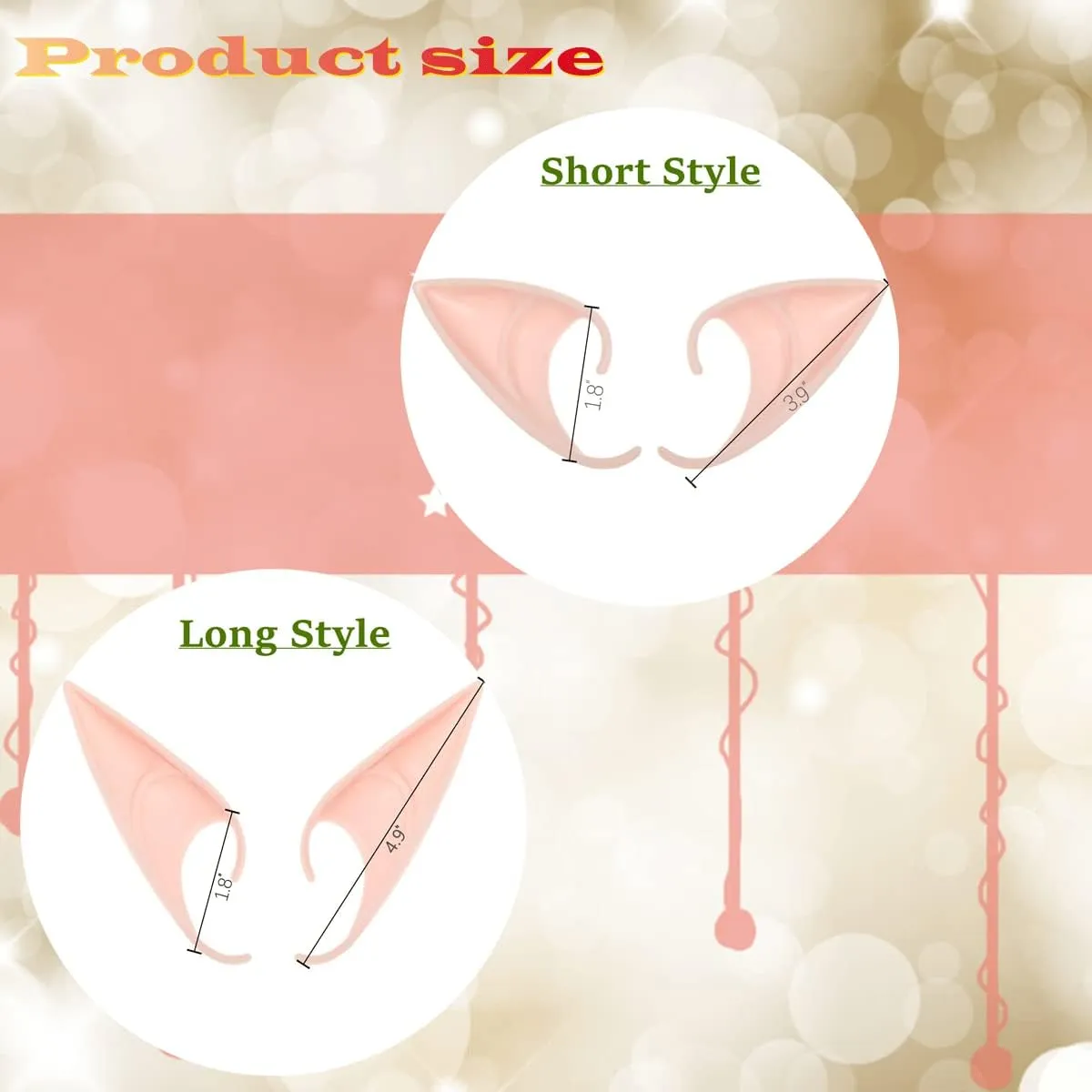15 Elf Ear pairs - Latex Fairy Pixie Elf Ears for Cosplay, Halloween, Christmas, Anime Party Dress-Up Costume, Masquerade Bulk Accessories