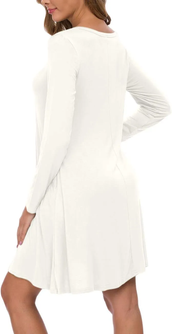 AUSELILY Women's Long Sleeve Casual Swing T-Shirt Dresses with Pockets