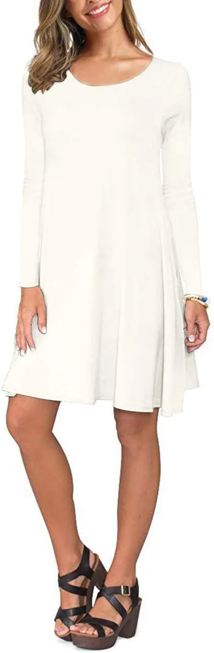 AUSELILY Women's Long Sleeve Casual Swing T-Shirt Dresses with Pockets