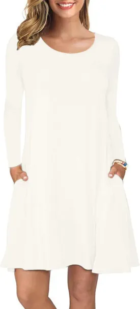 AUSELILY Women's Long Sleeve Casual Swing T-Shirt Dresses with Pockets