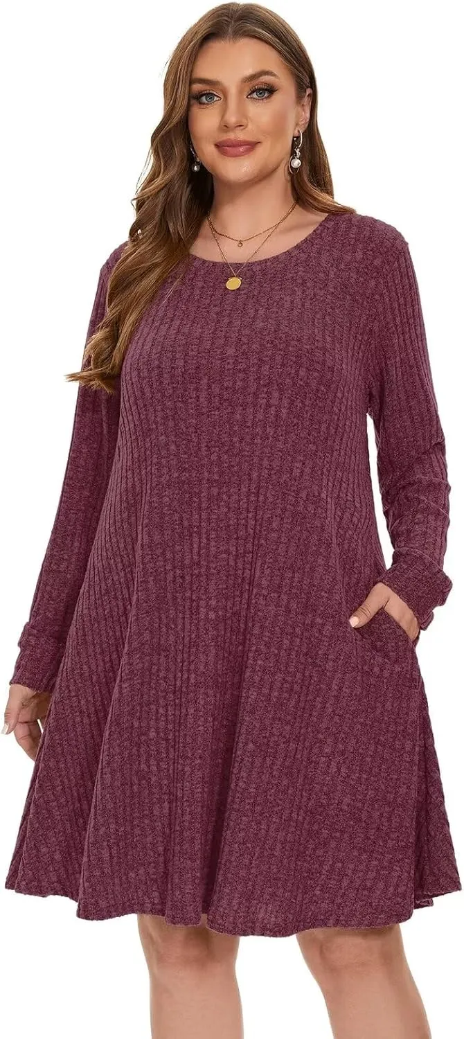 BELAROI Sweater Dress Plus Size Dresses Crew Neck Long Sleeve Casual Fall Winter Tunic Dress Pockets