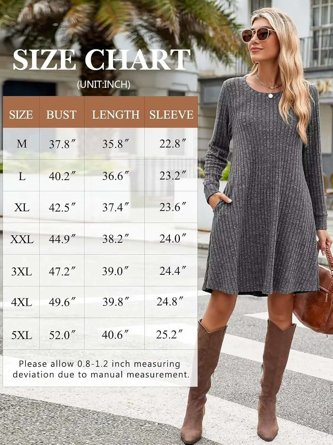 BELAROI Sweater Dress Plus Size Dresses Crew Neck Long Sleeve Casual Fall Winter Tunic Dress Pockets