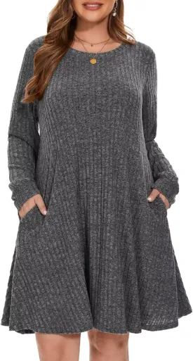 BELAROI Sweater Dress Plus Size Dresses Crew Neck Long Sleeve Casual Fall Winter Tunic Dress Pockets