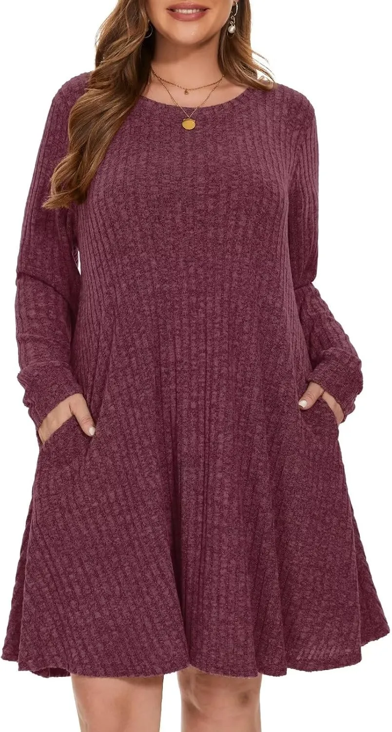 BELAROI Sweater Dress Plus Size Dresses Crew Neck Long Sleeve Casual Fall Winter Tunic Dress Pockets