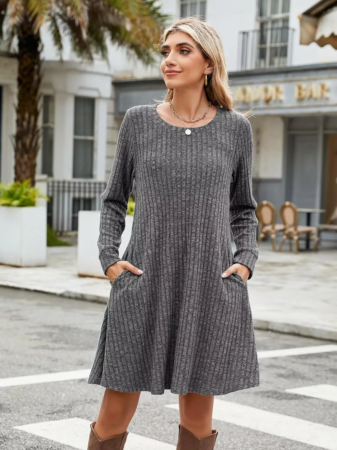 BELAROI Sweater Dress Plus Size Dresses Crew Neck Long Sleeve Casual Fall Winter Tunic Dress Pockets
