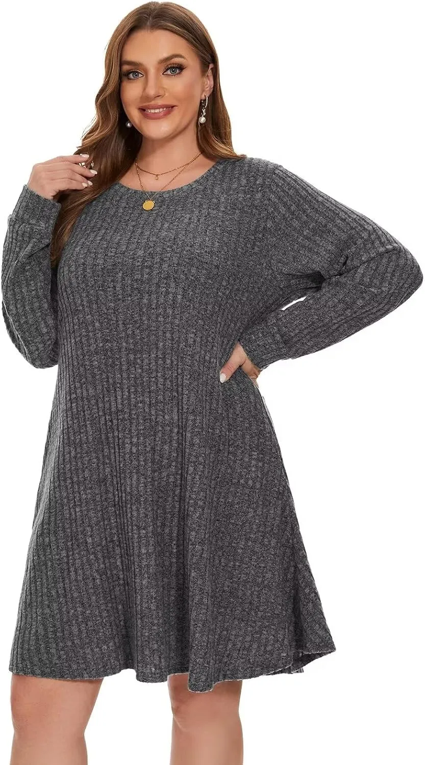 BELAROI Sweater Dress Plus Size Dresses Crew Neck Long Sleeve Casual Fall Winter Tunic Dress Pockets