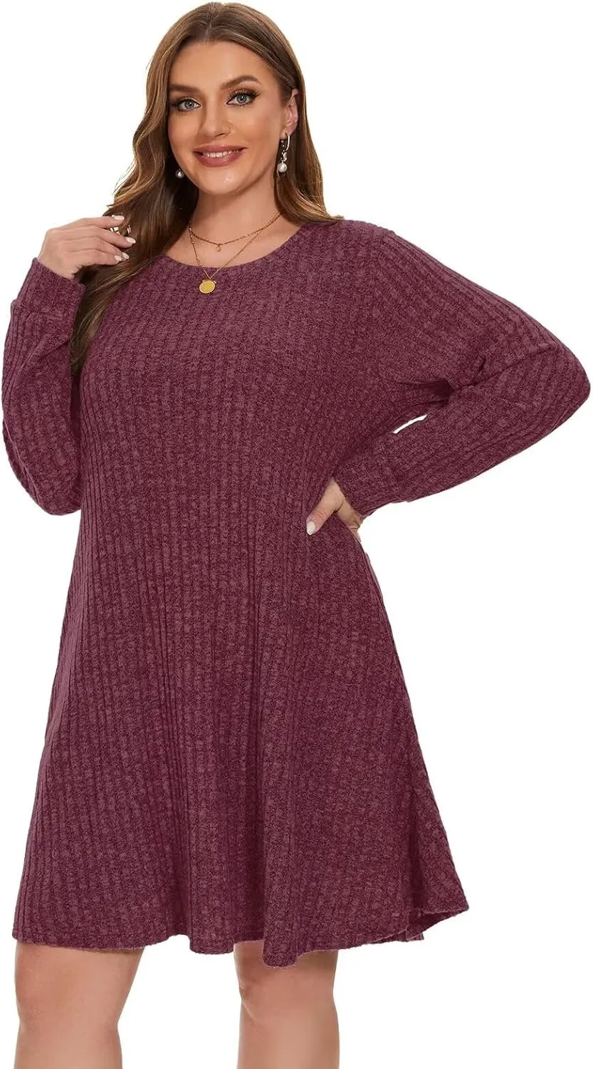 BELAROI Sweater Dress Plus Size Dresses Crew Neck Long Sleeve Casual Fall Winter Tunic Dress Pockets