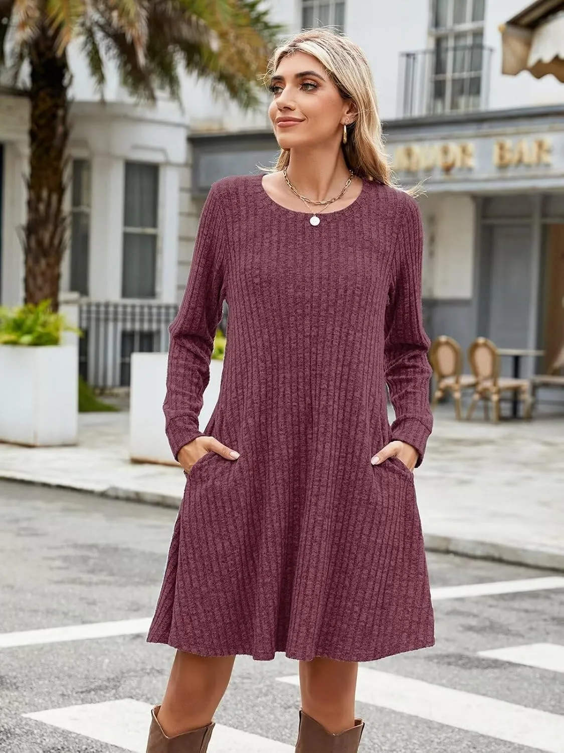 BELAROI Sweater Dress Plus Size Dresses Crew Neck Long Sleeve Casual Fall Winter Tunic Dress Pockets