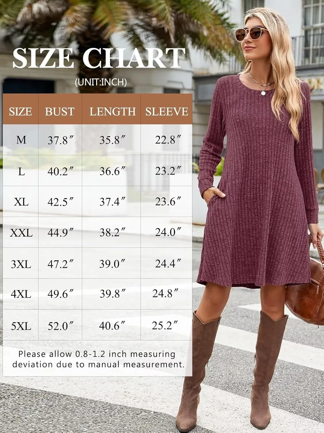 BELAROI Sweater Dress Plus Size Dresses Crew Neck Long Sleeve Casual Fall Winter Tunic Dress Pockets