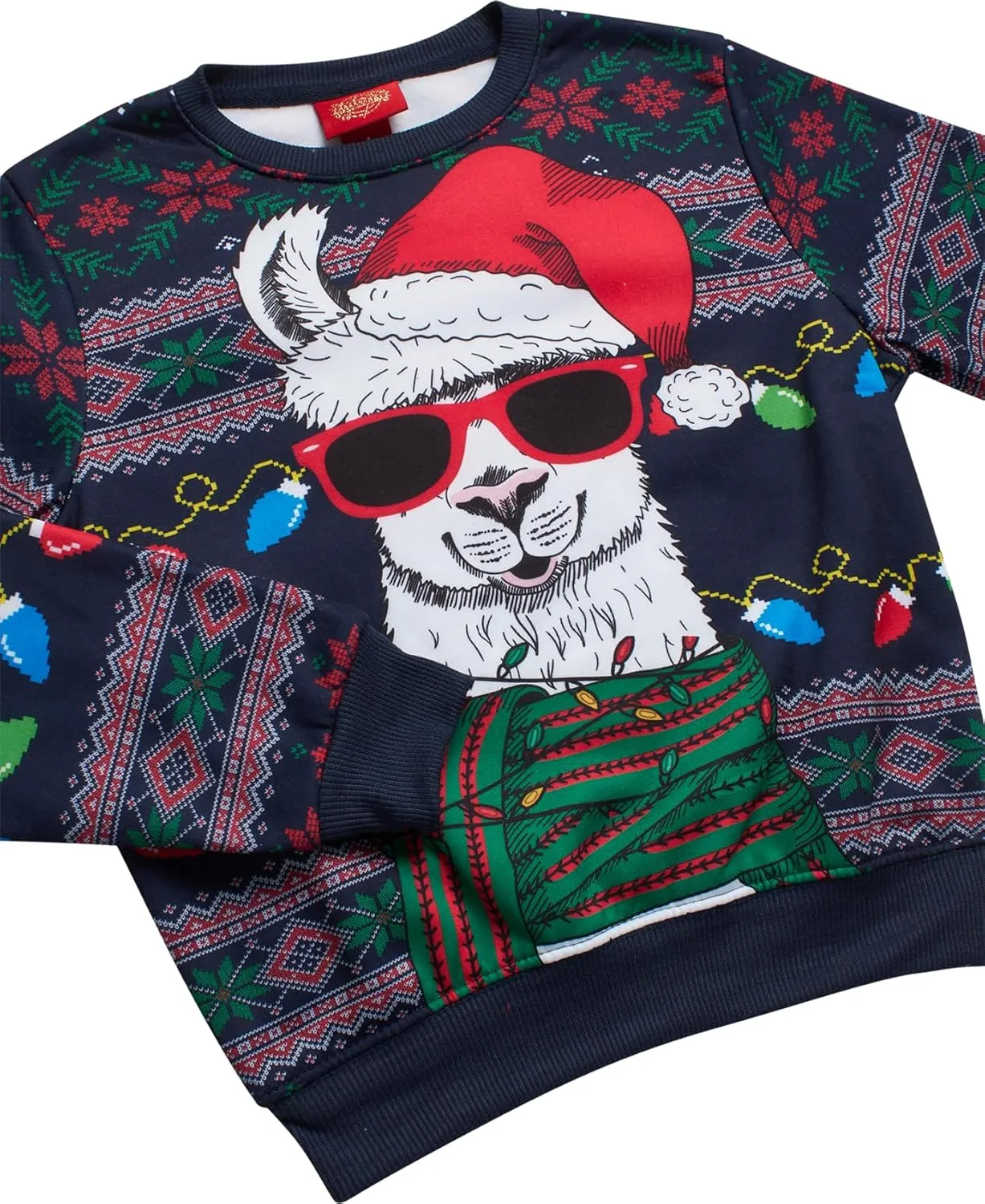 Boys' Ugly Christmas Sweater - Santa Elf and Llama Holiday Graphic Funny Christmas Sweater for Boys (Sizes: 8-18)