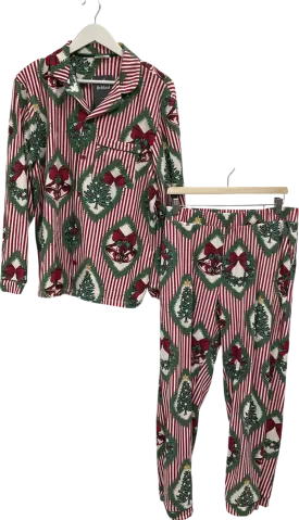Chelsea Peers Red Christmas Vintage Tree And Wreath Organic Cotton Rich Maternity Pyjama Set UK L