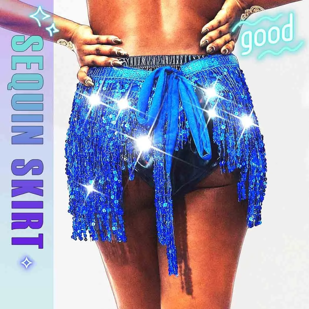 Christmas Sequin Tassel Skirt Belly Dance Skirt Sparkly Hip Scarf Skirt New Year Party Costume for Women