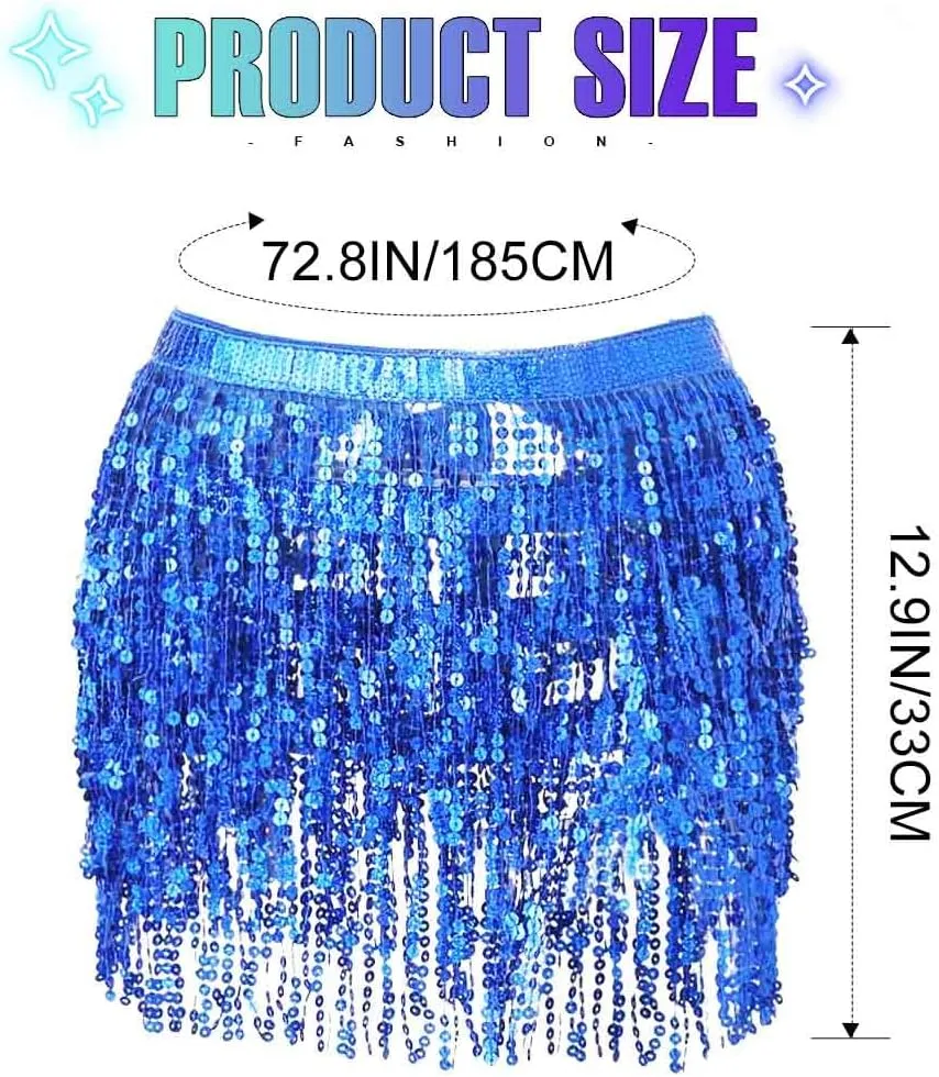 Christmas Sequin Tassel Skirt Belly Dance Skirt Sparkly Hip Scarf Skirt New Year Party Costume for Women