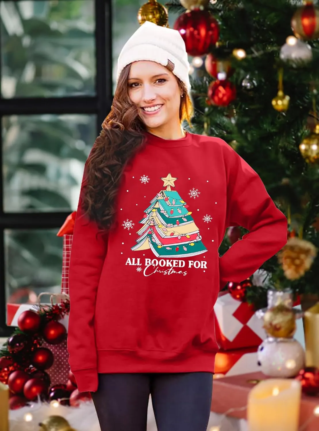 Christmas Sweatshirts for Women Cute Christmas Tree Graphic Long Sleeve Shirt Xmas Holiday Party Pullover Blouse