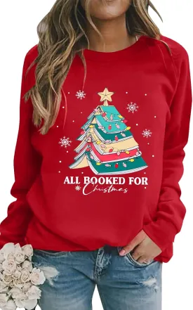Christmas Sweatshirts for Women Cute Christmas Tree Graphic Long Sleeve Shirt Xmas Holiday Party Pullover Blouse