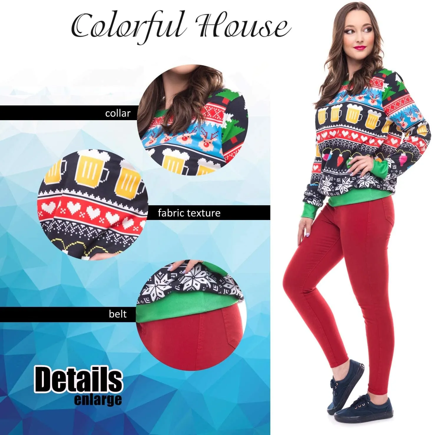 Colorful House Unisex's Ugly Christmas Jumper Sweater Printed Pullover,3D Funny Digital Print Sweatshirt Suit for Men Woman
