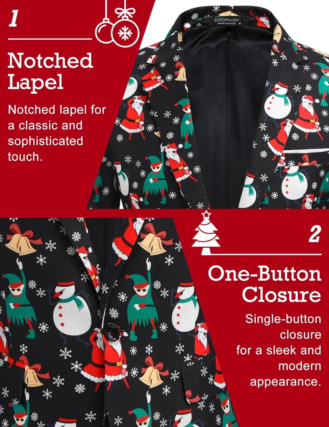 COOFANDY Men's Christmas Blazer Halloween Sport Coat One Button Christmas Suit Jacket Xmas Party Jackets Holiday Blazers