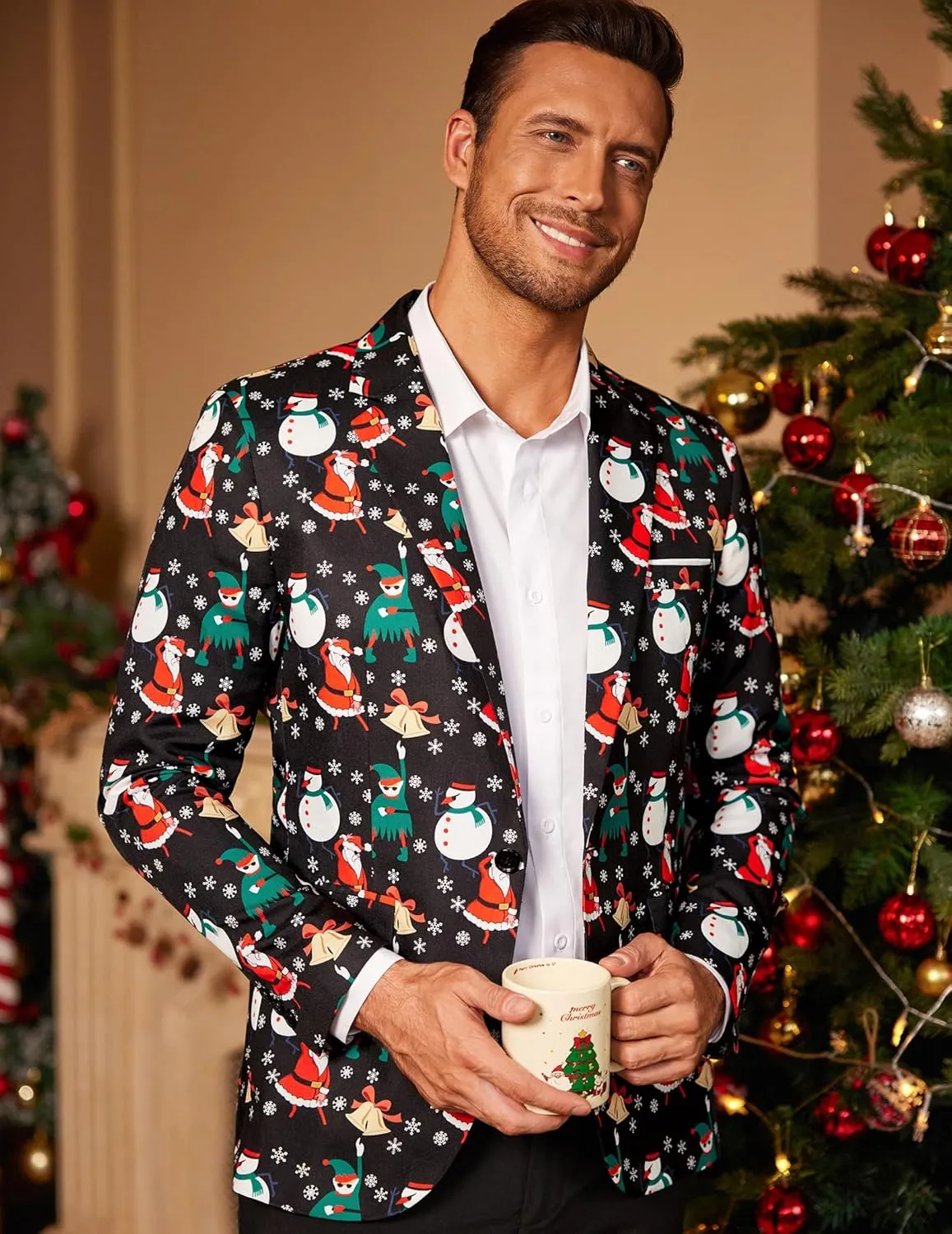 COOFANDY Men's Christmas Blazer Halloween Sport Coat One Button Christmas Suit Jacket Xmas Party Jackets Holiday Blazers