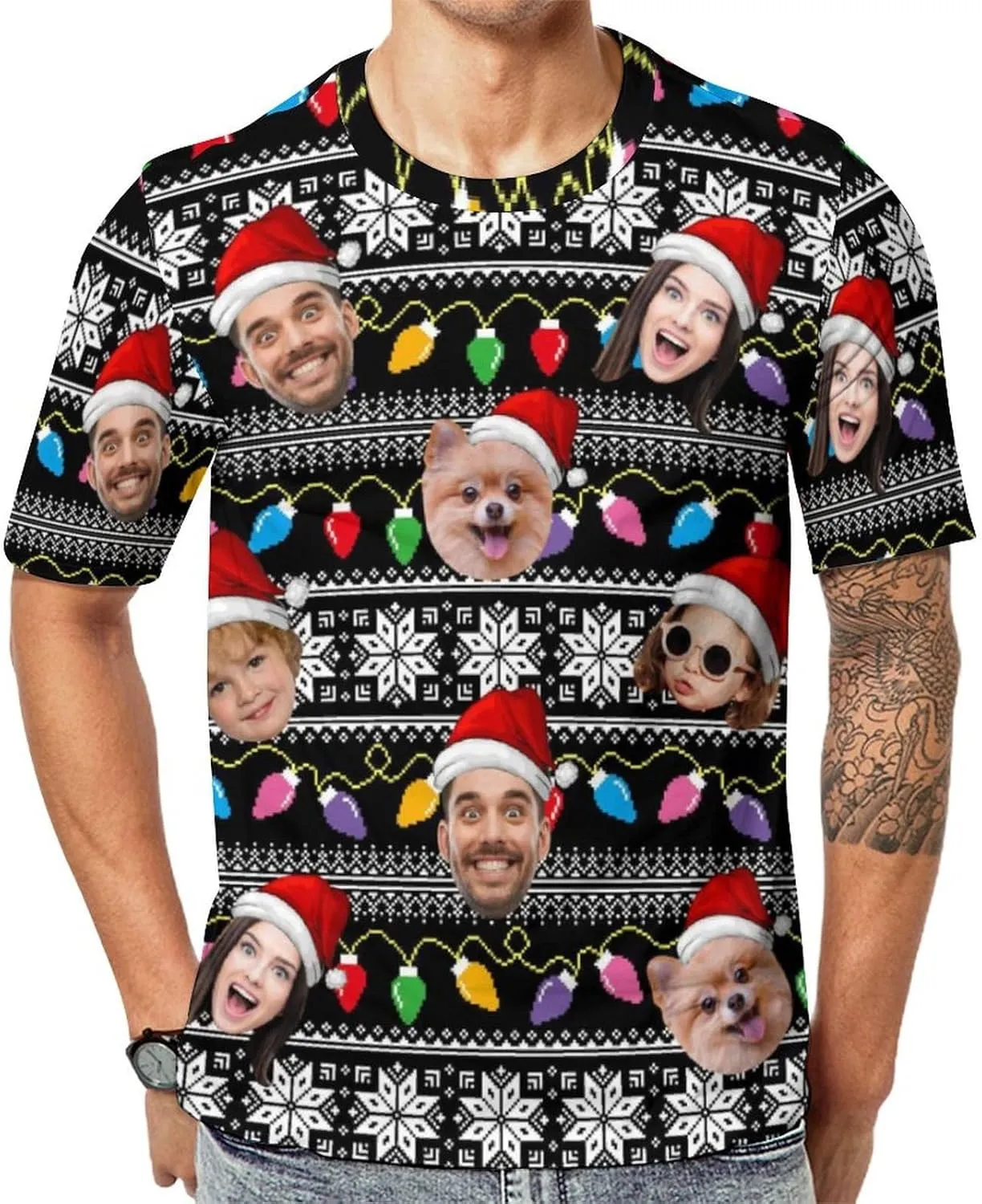 Custom Christmas Shirts for Men Women Family Matching Funny Faces Print Santa T-Shirts Personalized Tees