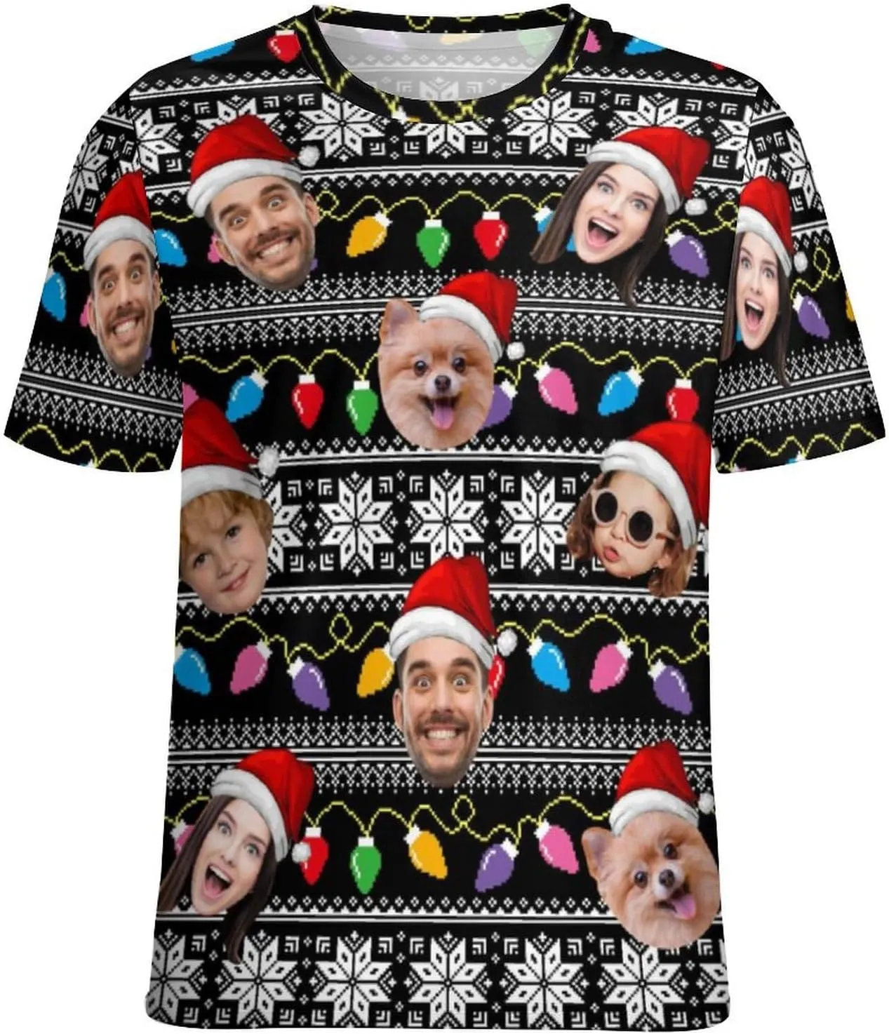 Custom Christmas Shirts for Men Women Family Matching Funny Faces Print Santa T-Shirts Personalized Tees