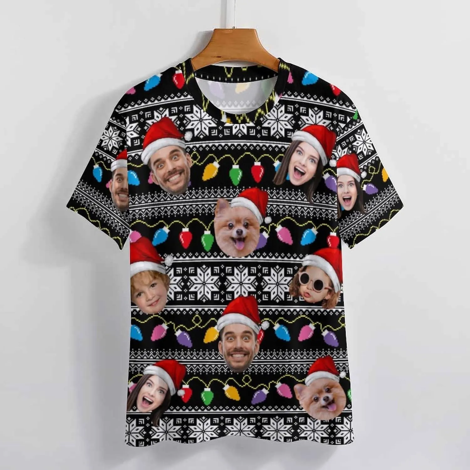 Custom Christmas Shirts for Men Women Family Matching Funny Faces Print Santa T-Shirts Personalized Tees
