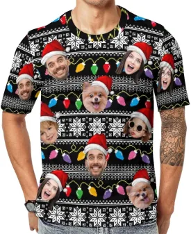 Custom Christmas Shirts for Men Women Family Matching Funny Faces Print Santa T-Shirts Personalized Tees