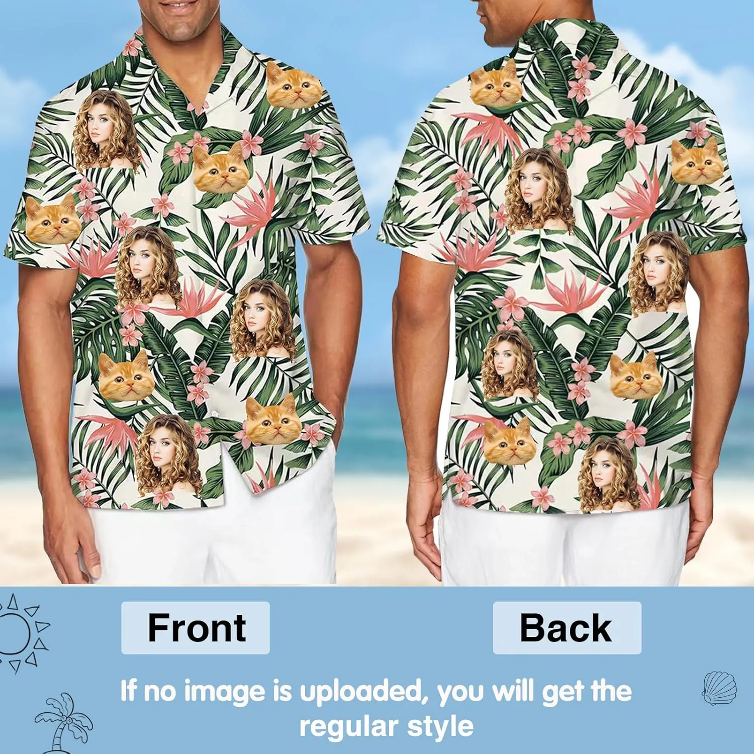 Custom Hawaiian Shirt with Face Pet Face Logo Custom T Shirts Personalized Button Up Shirts for Men Fathers Birthday Gift