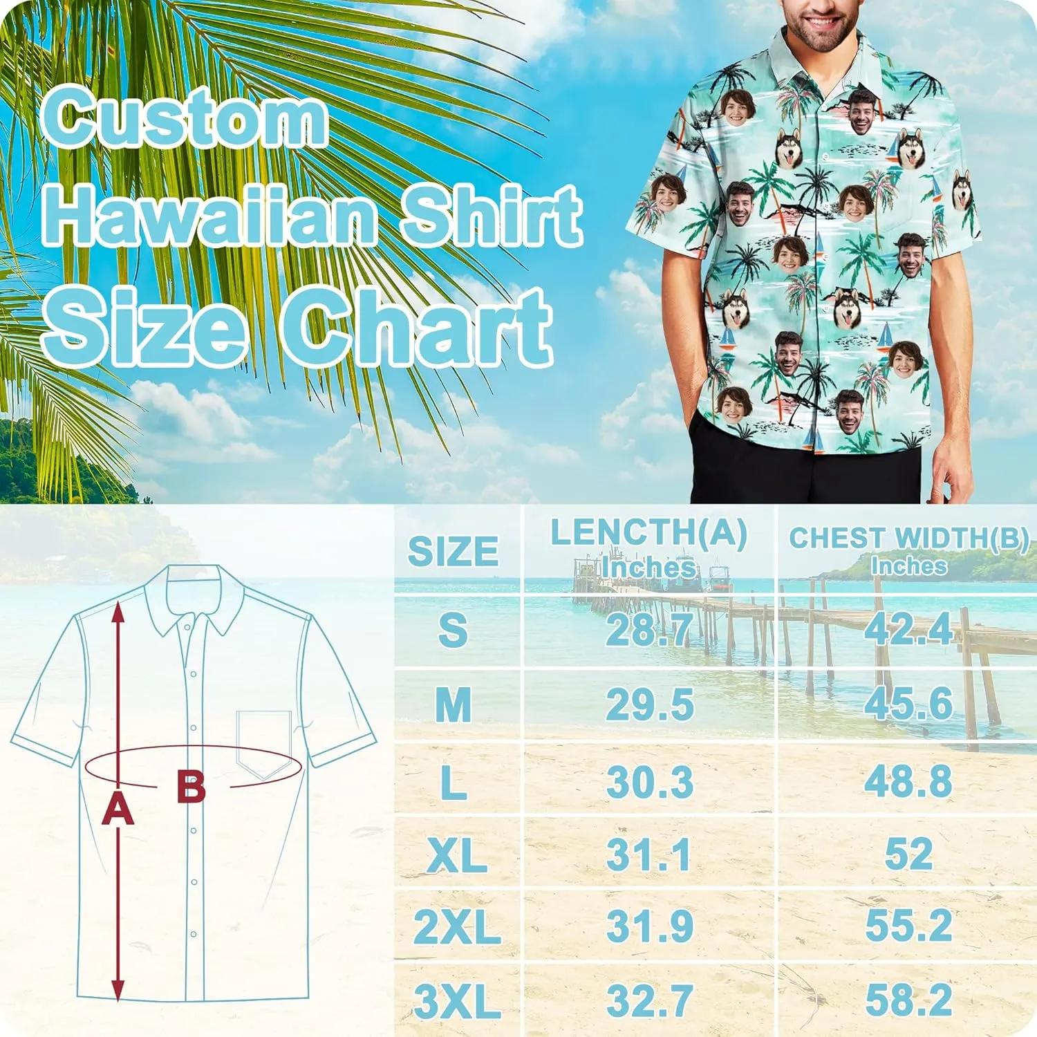 Custom Hawaiian Shirt with Pet Face Men Personalized Funny Hawaiian Shirts Tropical Floral Short Sleeve for Beach