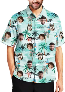 Custom Hawaiian Shirt with Pet Face Men Personalized Funny Hawaiian Shirts Tropical Floral Short Sleeve for Beach