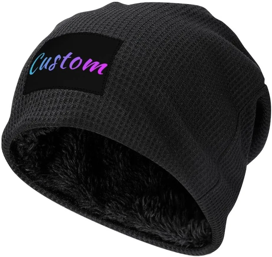 Custom Soft Skull Beanie Hat with Your Text/Logo/Photo, Personalized Winter Knitted Cuffed Beanie Hat for Men & Women