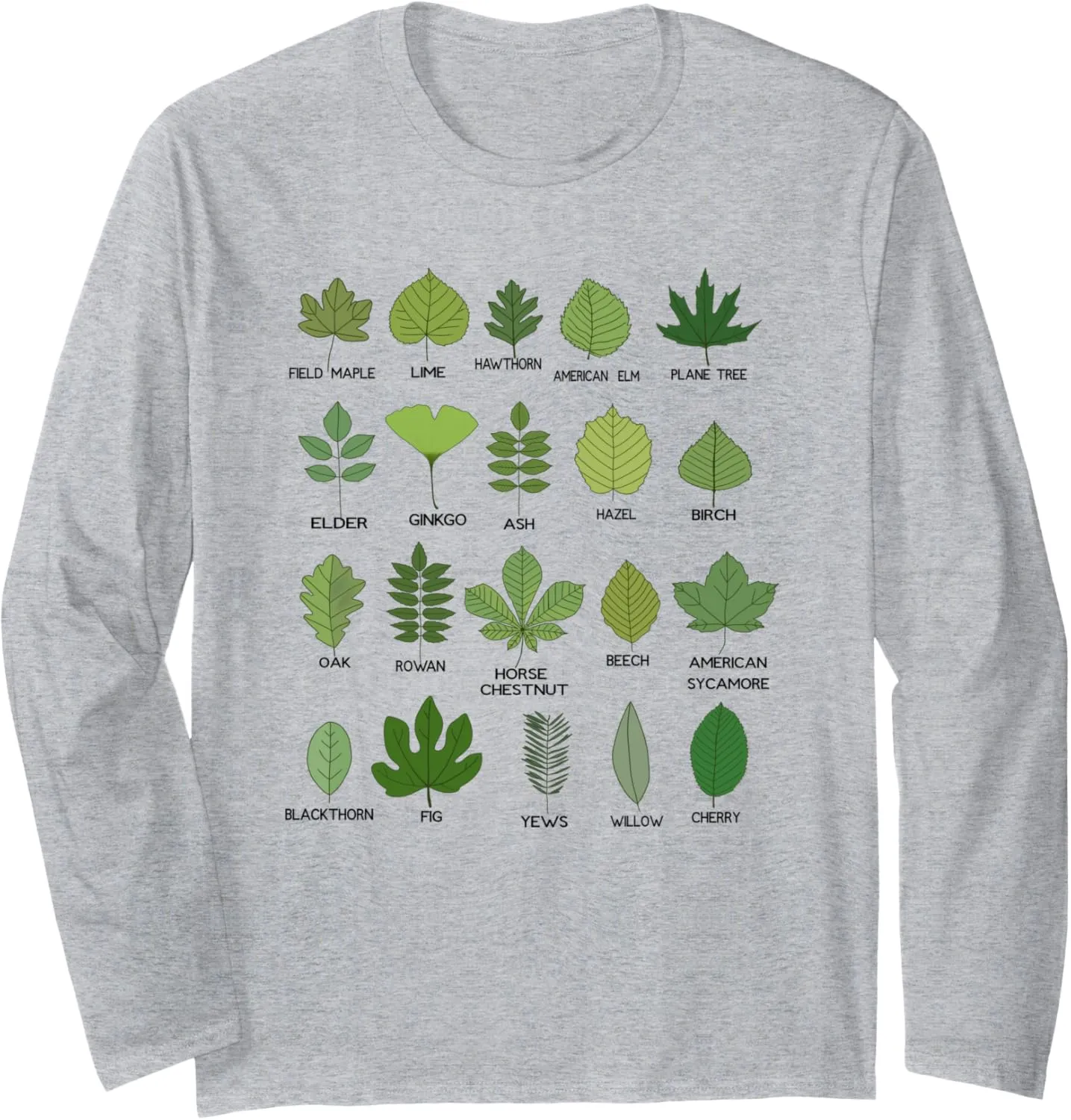 Different Types of Tree Leaves, Common Leaves, Nature Lovers Long Sleeve T-Shirt
