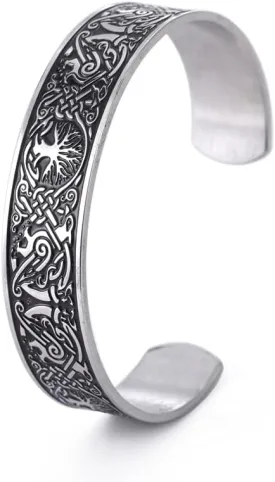 Dreamtimes Viking Tree of Life Bangle Bracelet Raven Talisman Bracelet Stainless Steel Bracelet Viking Celtic Knot Cuff Bangle for Men Women