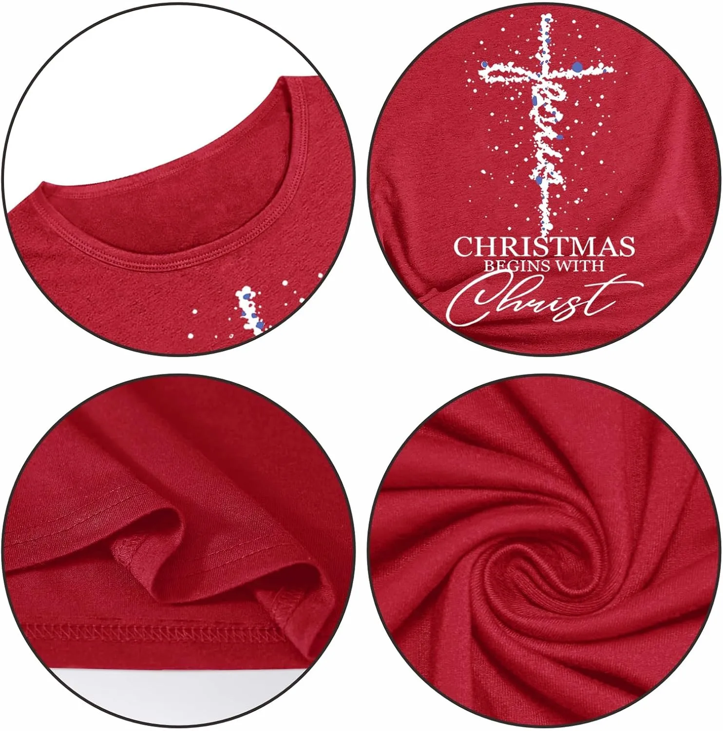EUOW Christmas Shirts for Women Family Santa Graphic T Shirts Short Sleeve Funny Xmas Holiday Print Tee Tops