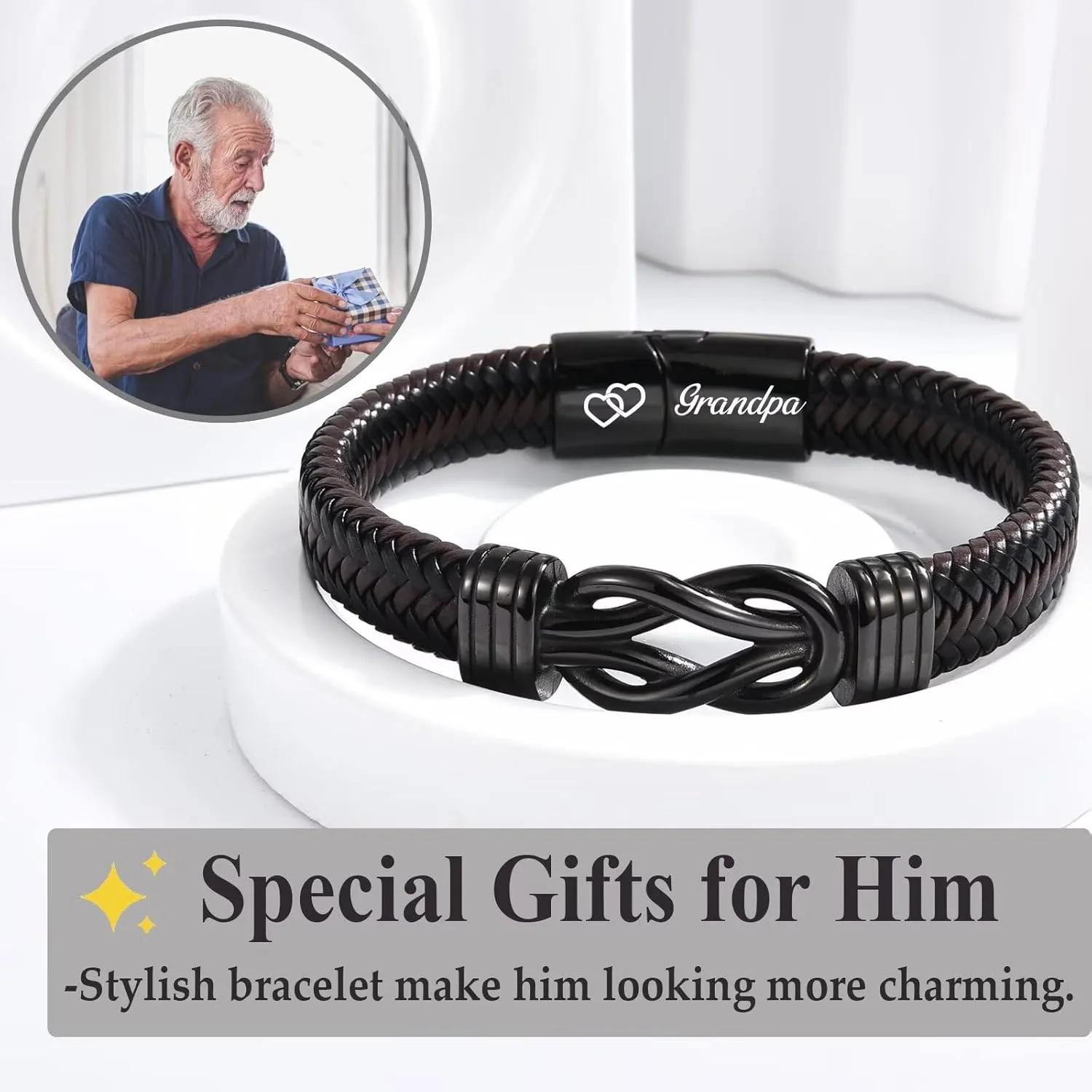 Fathers Day Men Gifts Infinity Leather Bracelet for Him Gifts Ideas Jewelry for Birthday, Christmas