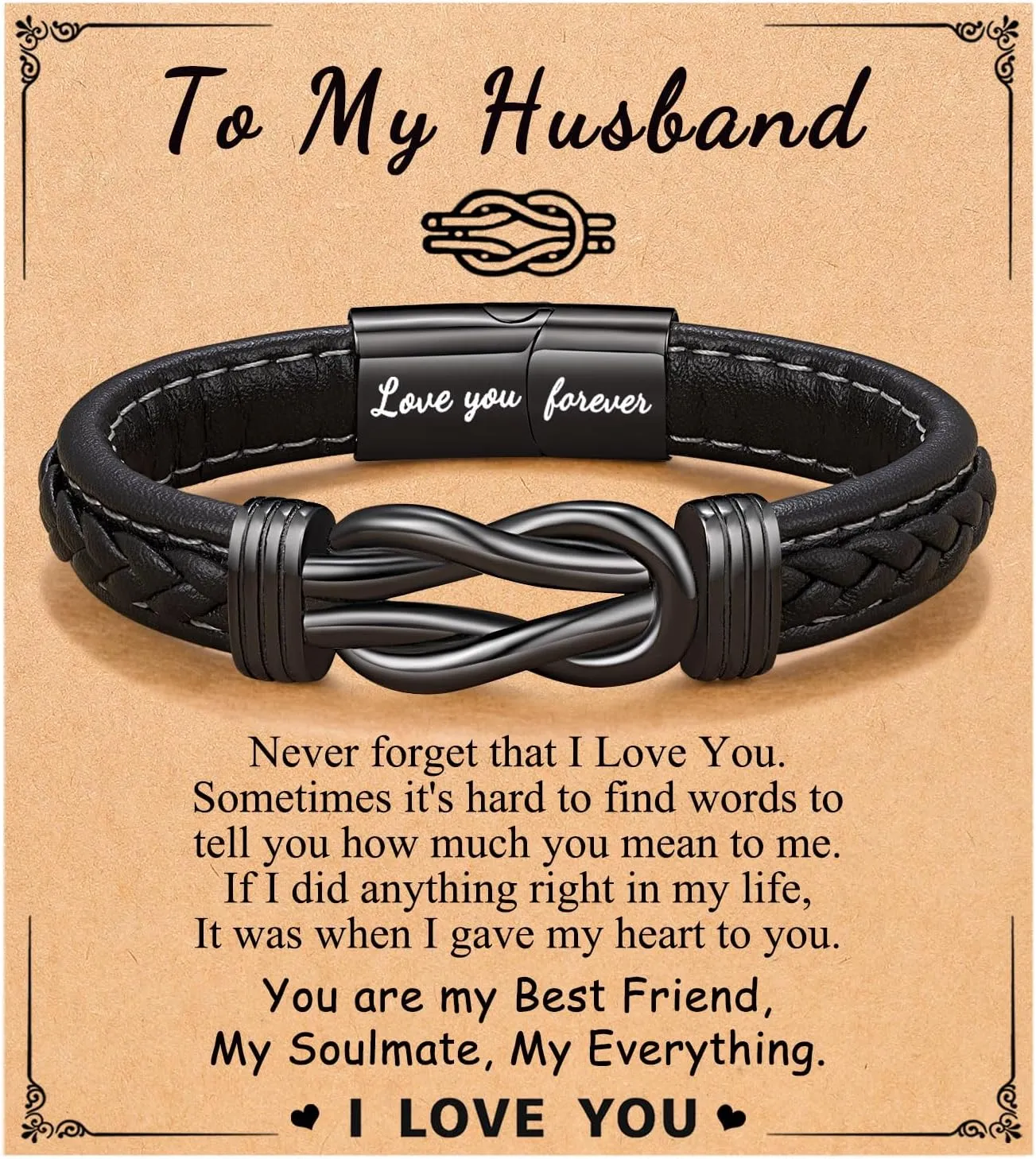 Forever Linked Together Leather Bracelet for Boys Men's Birthday Graduation Fathers' Day Back to School Christmas Gifts