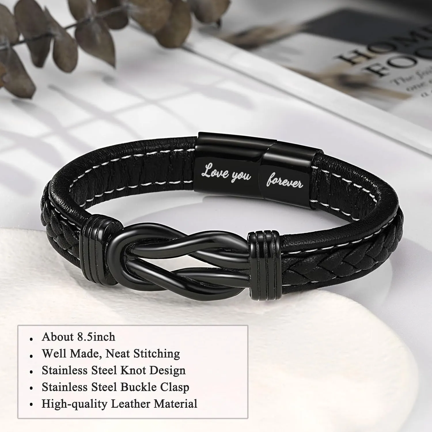 Forever Linked Together Leather Bracelet for Boys Men's Birthday Graduation Fathers' Day Back to School Christmas Gifts