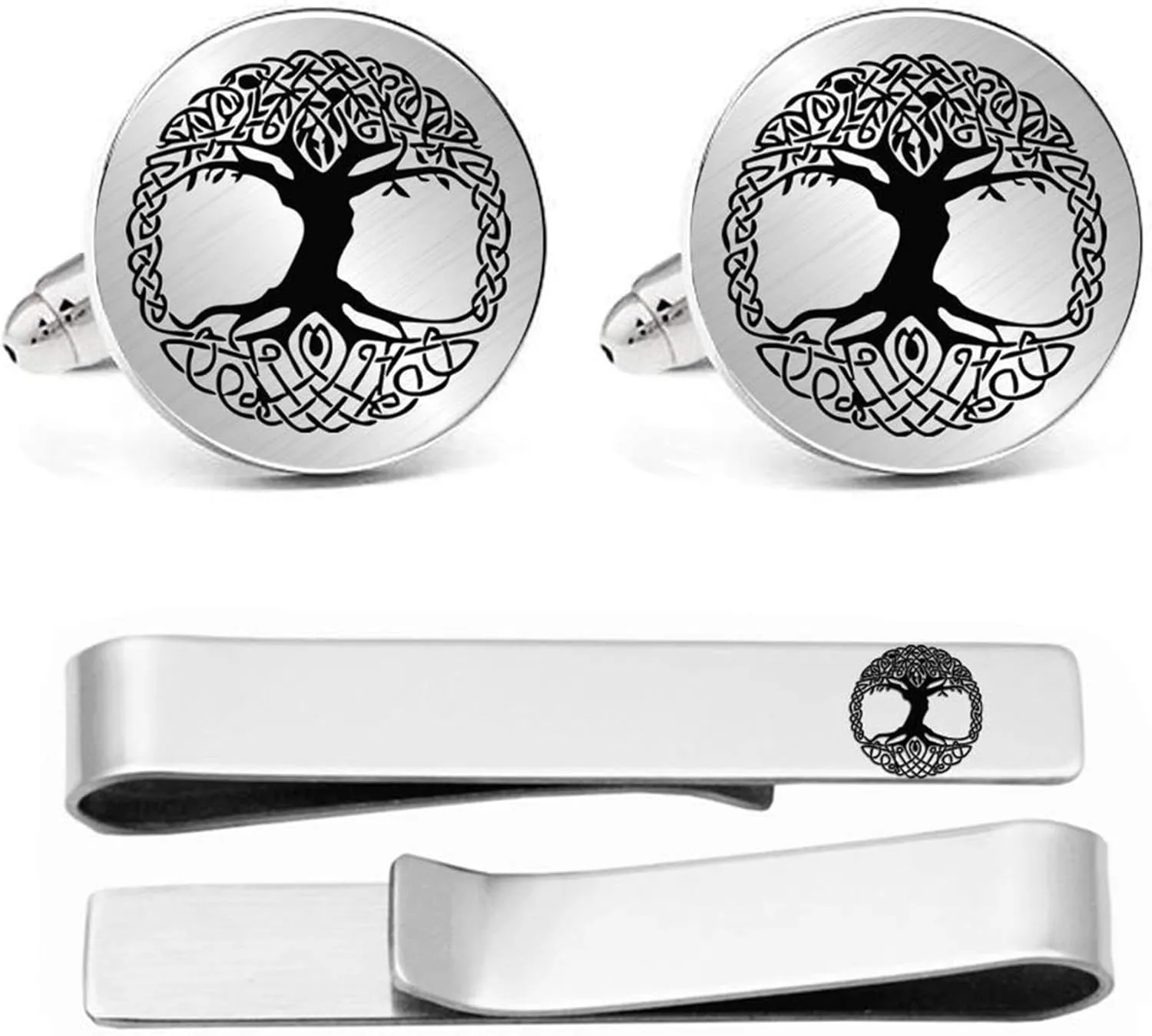Kooer Classic Engraved Viking Rune Vegvisir Cuff Links Tie Bar Personalized Wedding Cufflinks Jewelry Gift for Men
