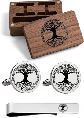 Kooer Classic Engraved Viking Rune Vegvisir Cuff Links Tie Bar Personalized Wedding Cufflinks Jewelry Gift for Men