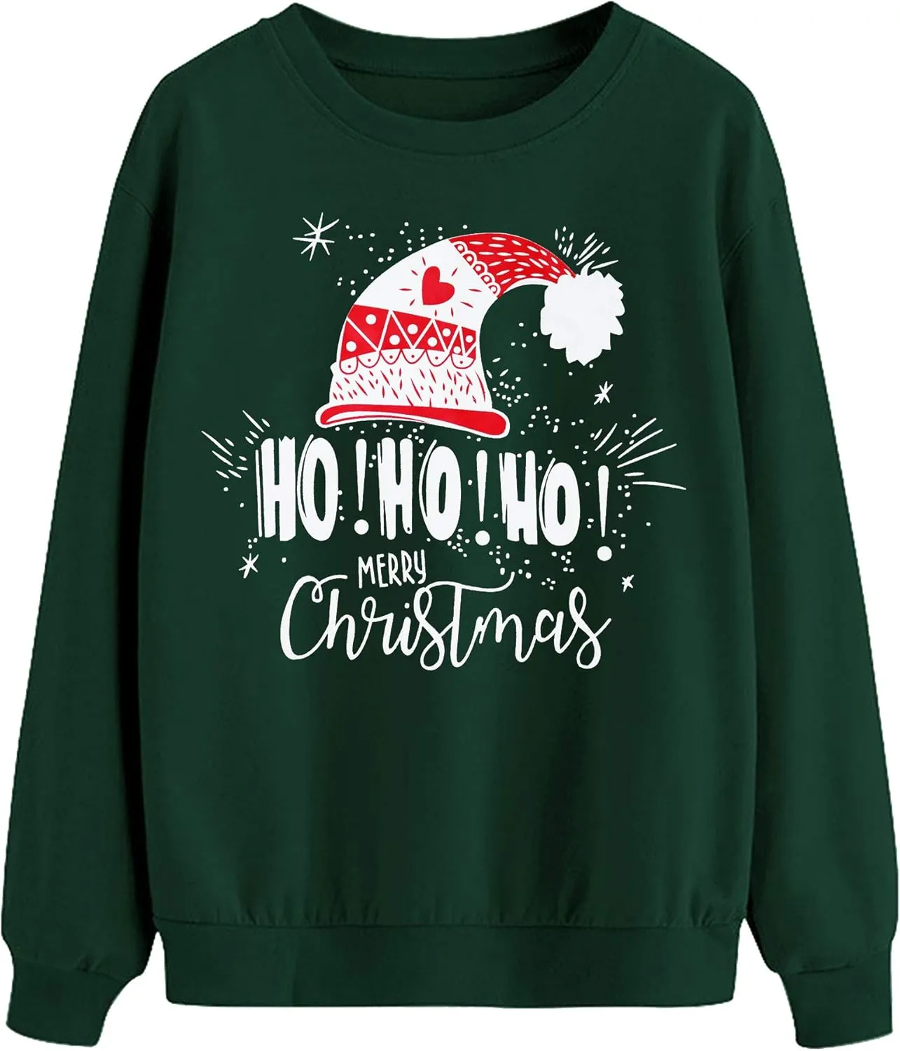 LHBNK Merry Christmas Sweatshirts HoHoHo Christmas Shirt Women Funny Santa Print Graphic Tee Casual Long Sleeve Blouse Tops