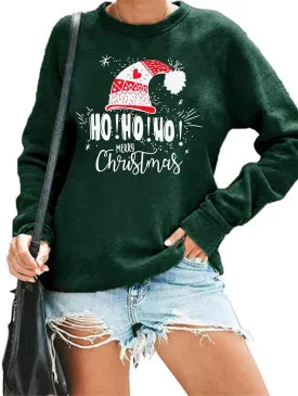 LHBNK Merry Christmas Sweatshirts HoHoHo Christmas Shirt Women Funny Santa Print Graphic Tee Casual Long Sleeve Blouse Tops