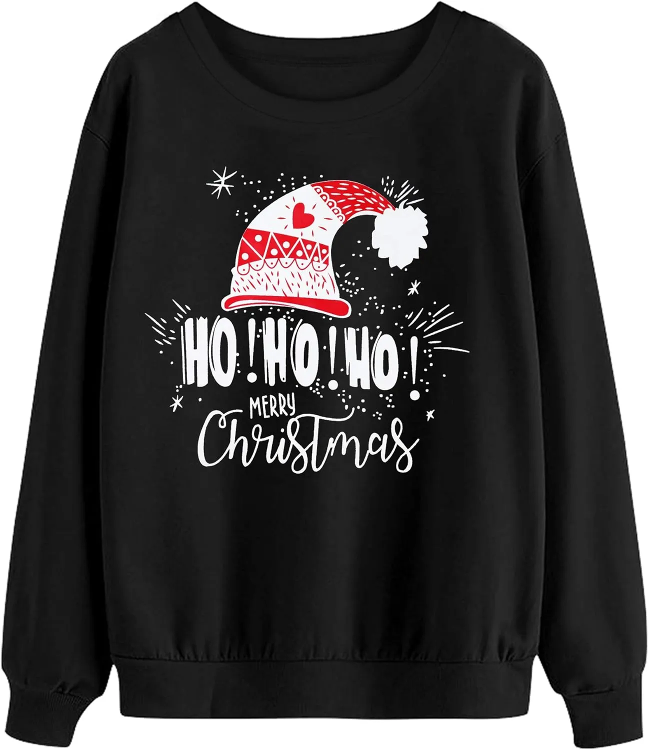 LHBNK Merry Christmas Sweatshirts HoHoHo Christmas Shirt Women Funny Santa Print Graphic Tee Casual Long Sleeve Blouse Tops
