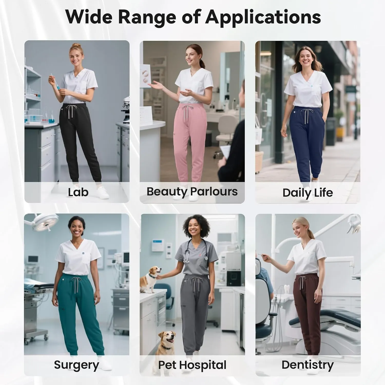 Medical Scrub Pants for Women Jogger Scrub Pants with 5 Pockets Drawstring Cargo Pants Mid-Rise Womens Scrubs Pant