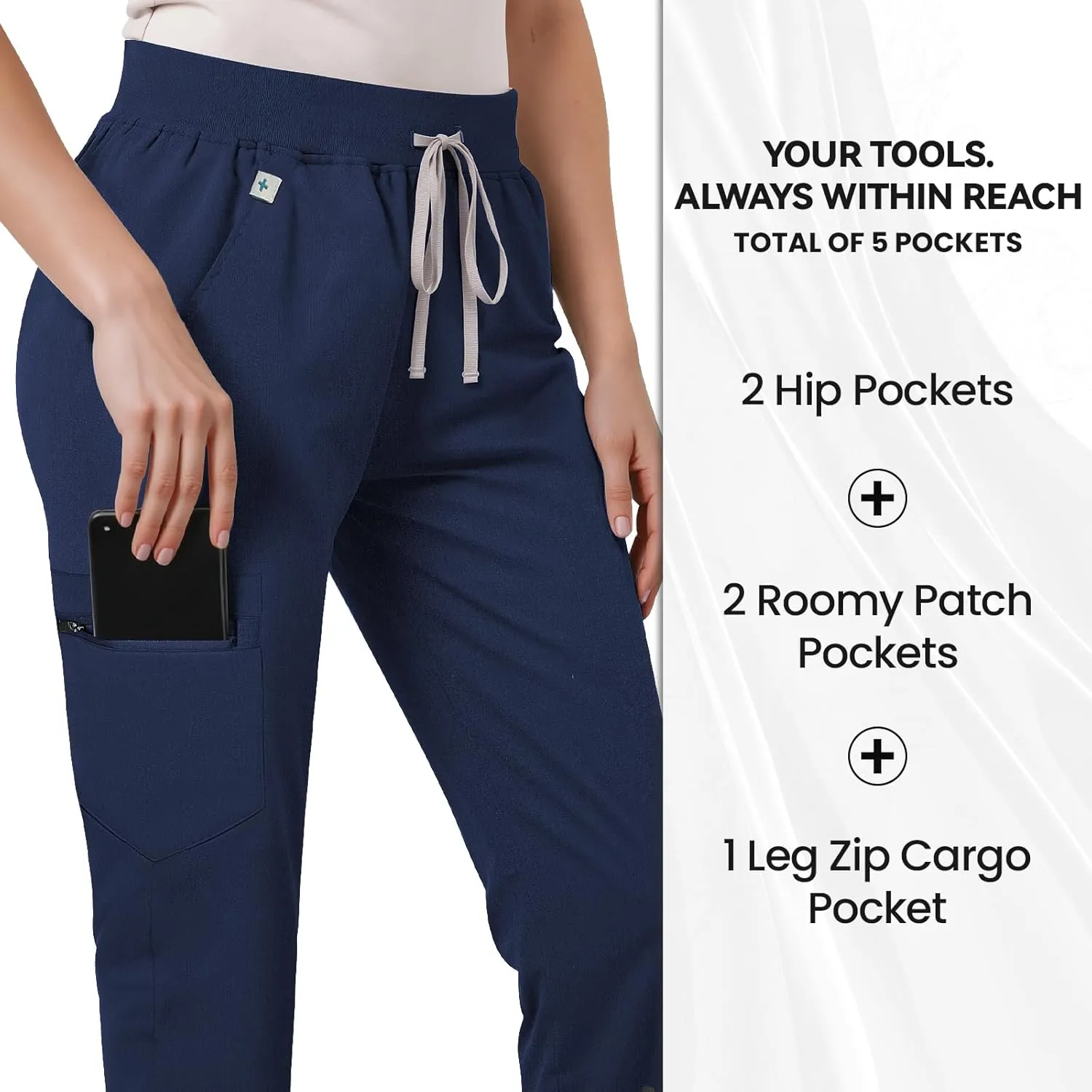 Medical Scrub Pants for Women Jogger Scrub Pants with 5 Pockets Drawstring Cargo Pants Mid-Rise Womens Scrubs Pant
