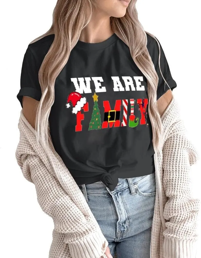 Merry and Bright Shirt Christmas T-Shirts for Family Couple Outfit Tee Christmas Top Parent-Child Short Sleeves