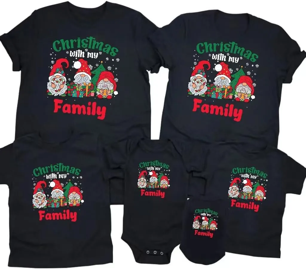 Merry and Bright Shirt Christmas T-Shirts for Family Couple Outfit Tee Christmas Top Parent-Child Short Sleeves