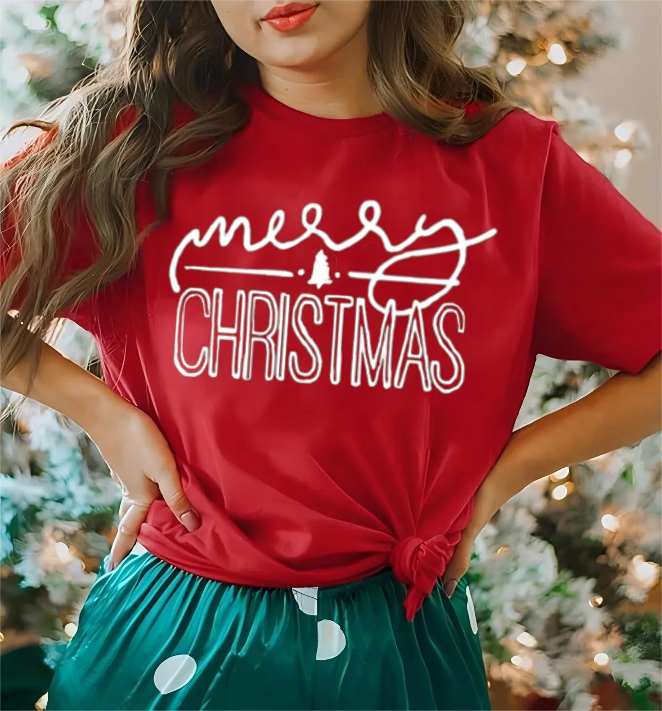 Merry Christmas Shirts for Women Funny Christmas Tree Graphic Print Holiday T Shirts