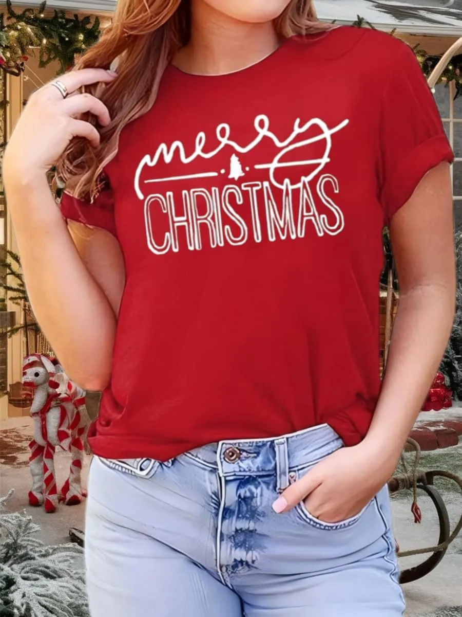 Merry Christmas Shirts for Women Funny Christmas Tree Graphic Print Holiday T Shirts