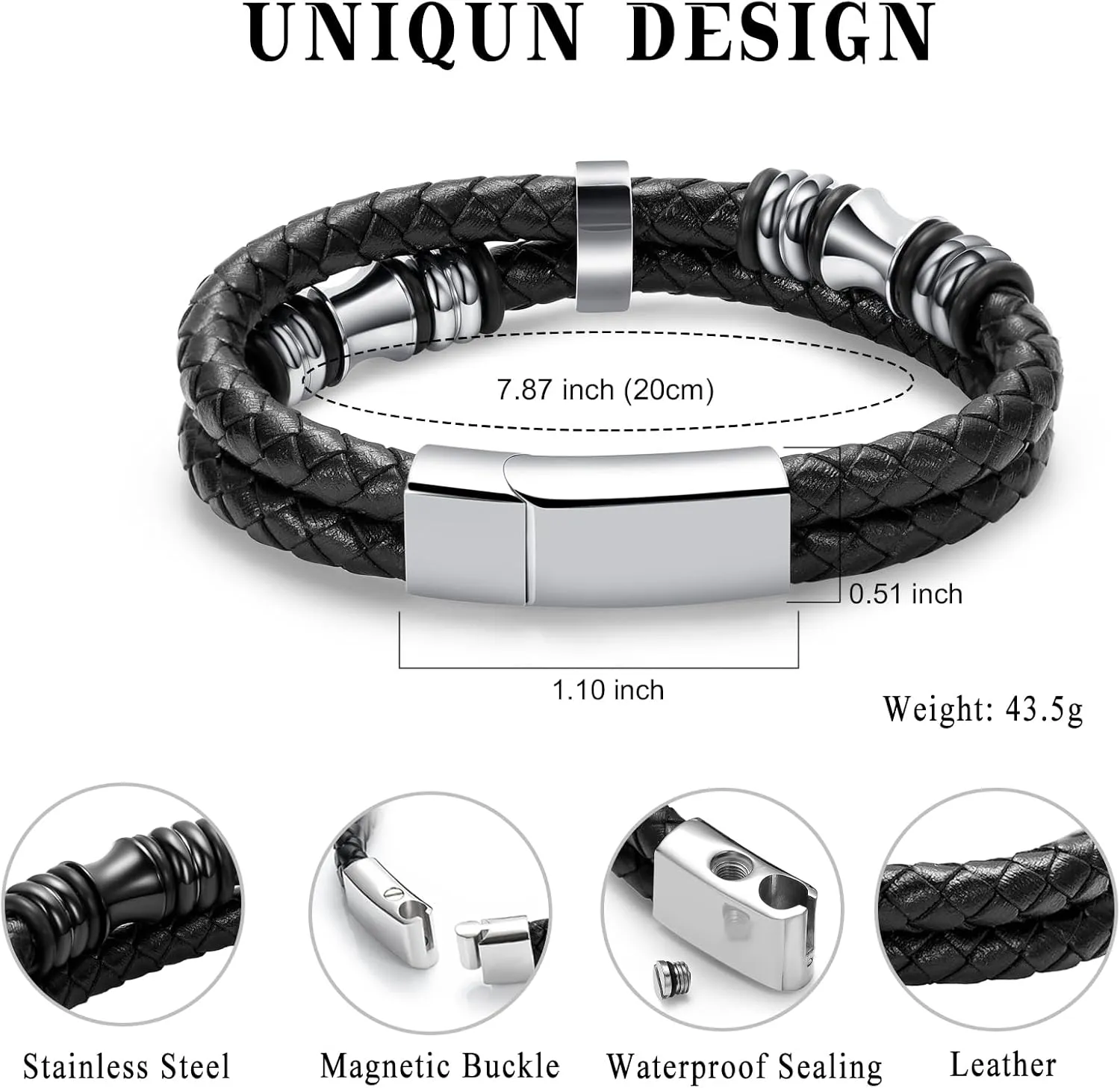 Minicremation Cremation Jewelry Urn Bracelet for Ashes Braided Leather Memorial Urn Bangle Ashes Holder for Men Women Keepsake Jewelry