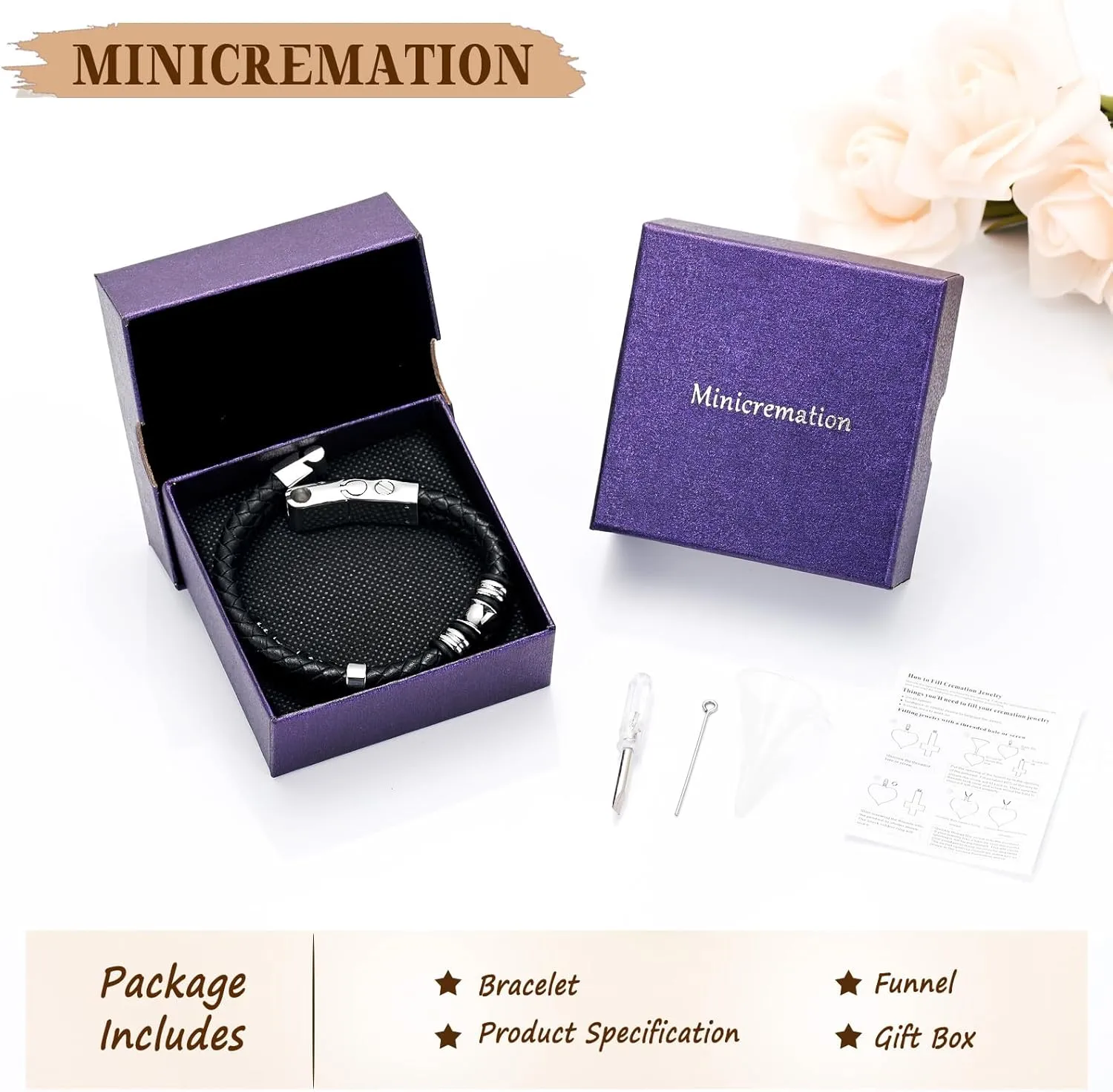 Minicremation Cremation Jewelry Urn Bracelet for Ashes Braided Leather Memorial Urn Bangle Ashes Holder for Men Women Keepsake Jewelry
